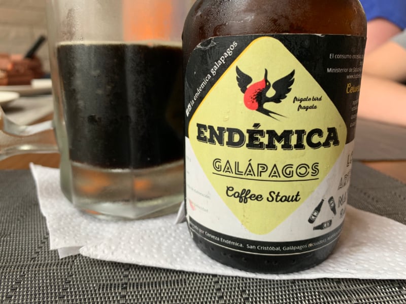 Endémica Coffee Stout bottle with a drawing of a red-breasted bird