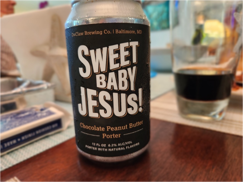 Sweet Baby Jesus beer can highlighting ‘chocolate peanut butter porter’