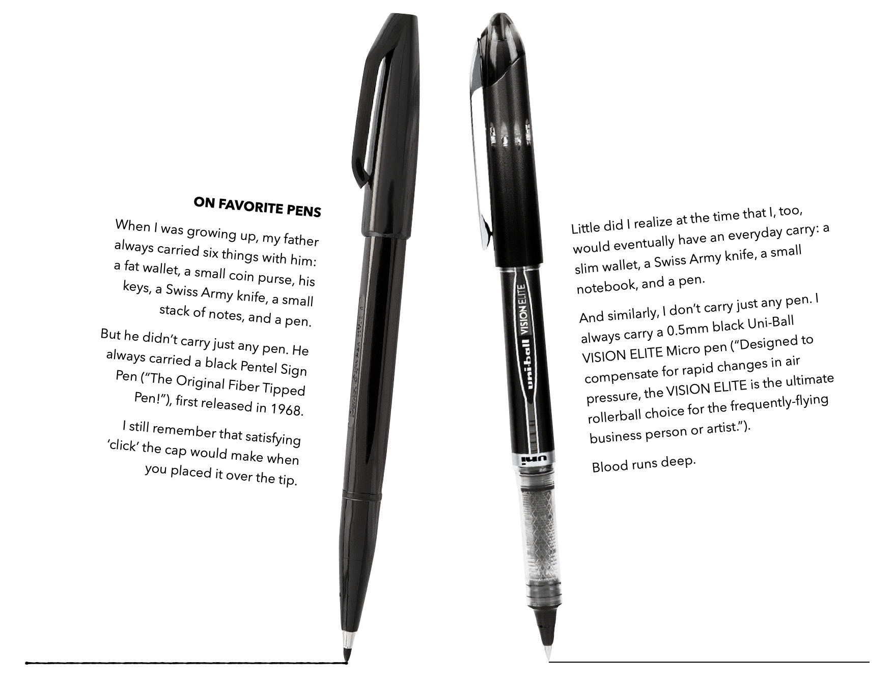 Two pens, side by side, along with the text that appears below in this webpage